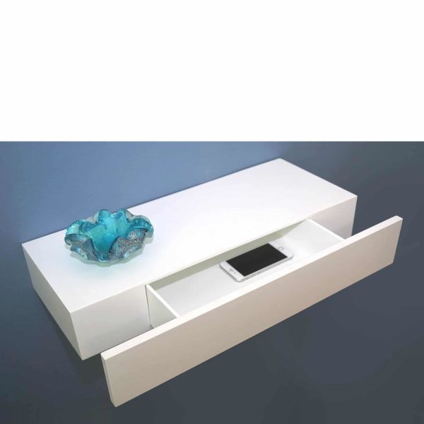 Floating Shelf with Drawer White 60x25x10cm - Image 2