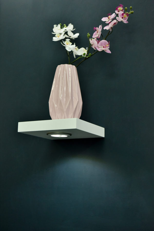High gloss White LED floating shelf 23.5x23.5x3.8cm