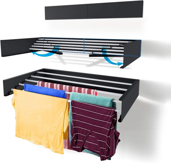 Retractable Wall Mounted Clothes Drying Rack 100x50x11.5cm - Black - Image 2