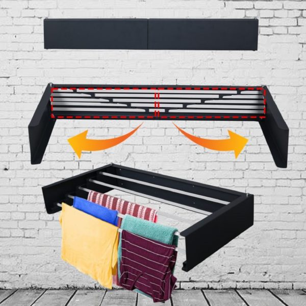 Retractable Wall Mounted Clothes Drying Rack 100x50x11.5cm - Black
