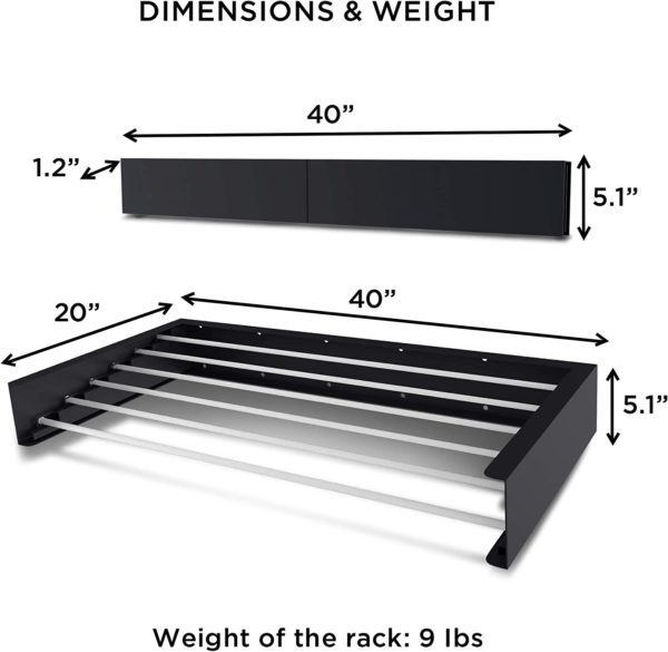 Retractable Wall Mounted Clothes Drying Rack 100x50x11.5cm - Black - Image 3