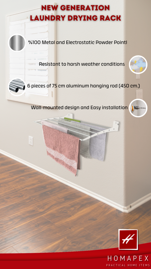 Step Up Vertical Laundry Drying Rack 75 cm White - Image 8