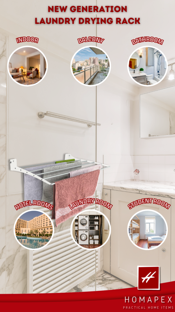 Step Up Vertical Laundry Drying Rack 75 cm White - Image 9