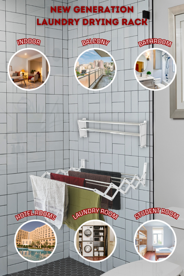 Accordion Clothes Airer Wall Mounted Clothes Rail Retractable Towel Holder Bathroom Towel Rack Extendable Clothes Drying Rack - Image 5